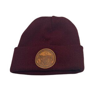 Knit Beanie Burgundy Grand Canyon Hat Cap Skull National Park Leather Patch Warm
